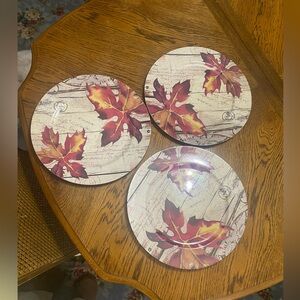 Ashland Autumn Leaf Plate Chargers Set in Red and Cream.  Not food safe.